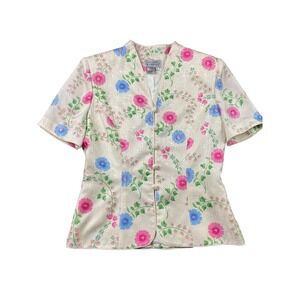 Vtg Adrianna Papell Silk Button Down Blouse Top Size 6 Floral Lined Cottage S/S